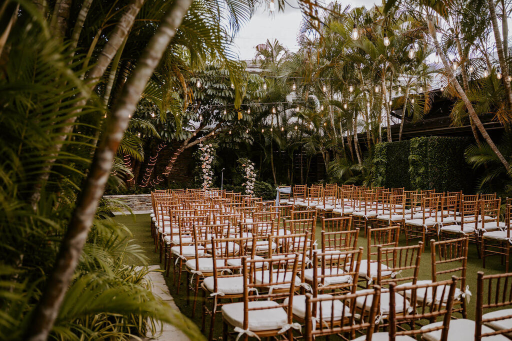 a wedding ceremony set up at the Club of Knights in Miami Florida
