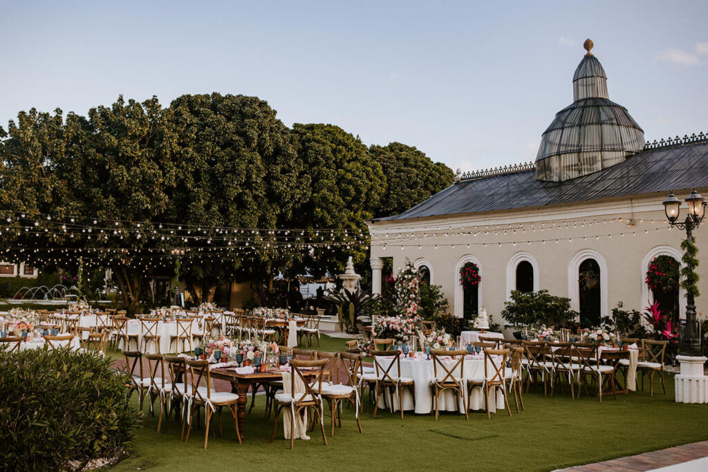 a beautiful reception set up at the Villa Toscana luxury wedding venue in Miami Florida