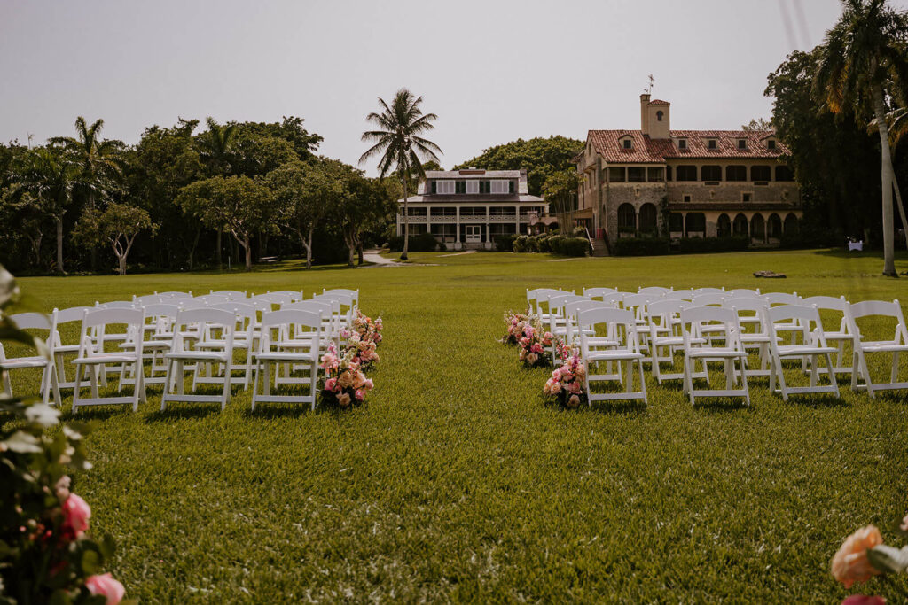 a set up from the front showcasing the beautiful Deering Estate wedding venue in miami