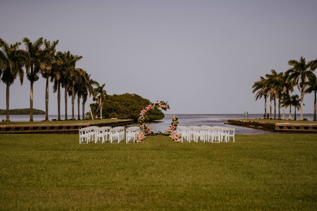 a set up of a ceremony space at the Deering Estate in Miami