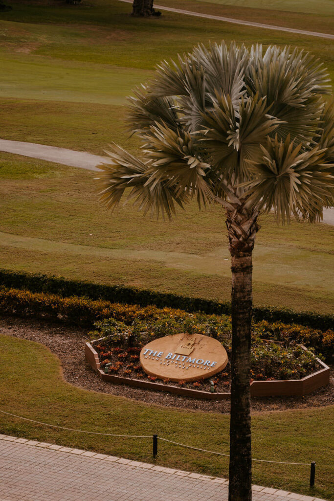 a sign saying Biltmore Hotel on the grounds of the luxury wedding venue in Miami