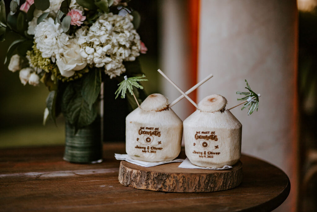 customized coconuts that are available to couples who book their weddings at longans place in miami florida