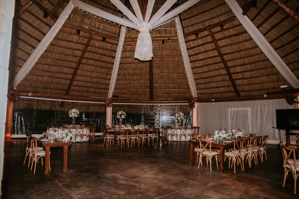 the reception space all decorated for a wedding at a wedding venue in homestead, florida