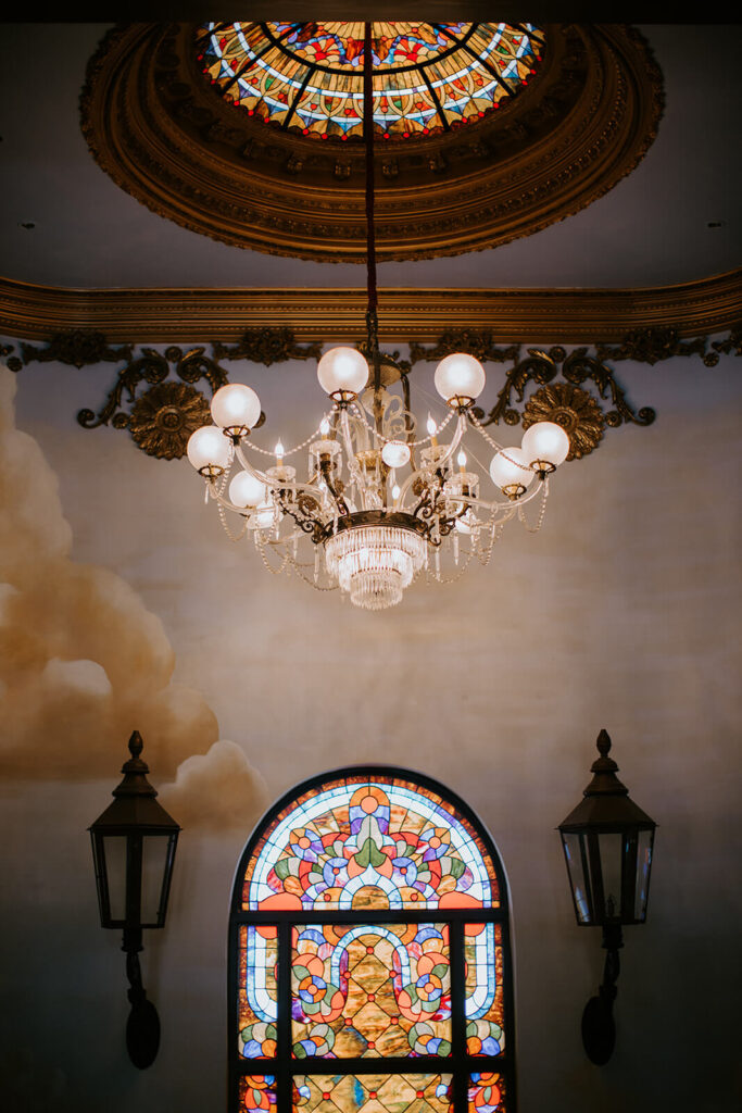 one of the beautiful chandeliers in the Cruz Building in Miami