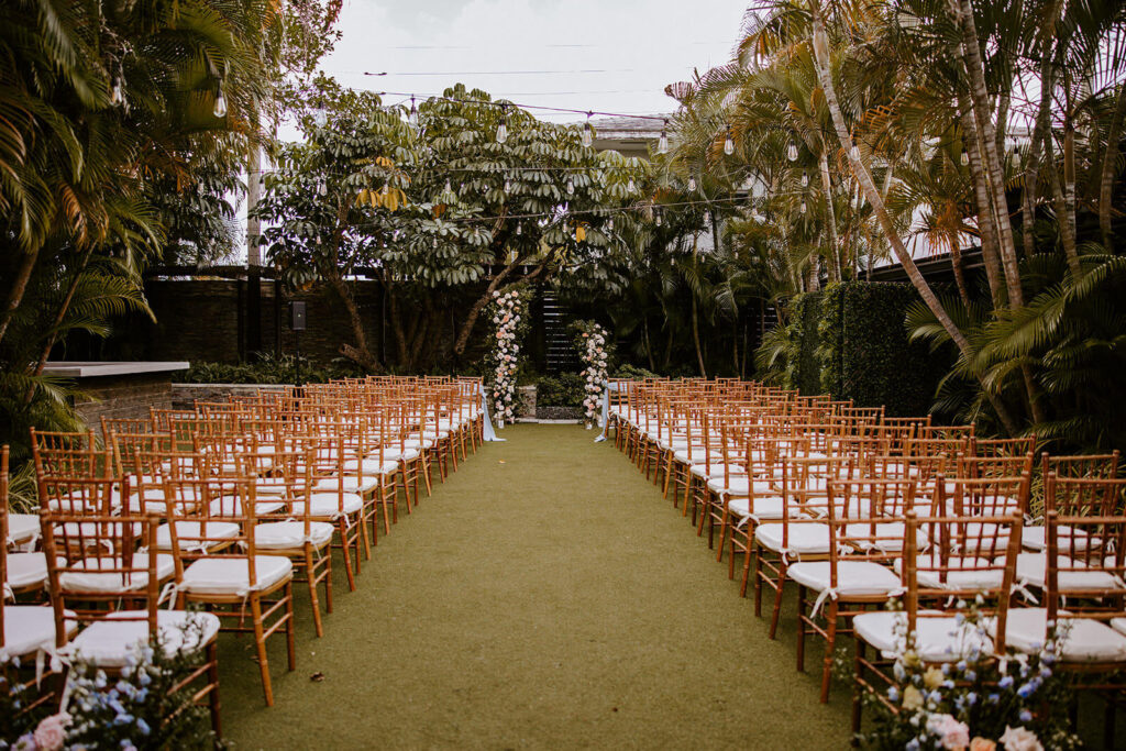 a beautiful wedding ceremony set up at the Club of Knights in Miami