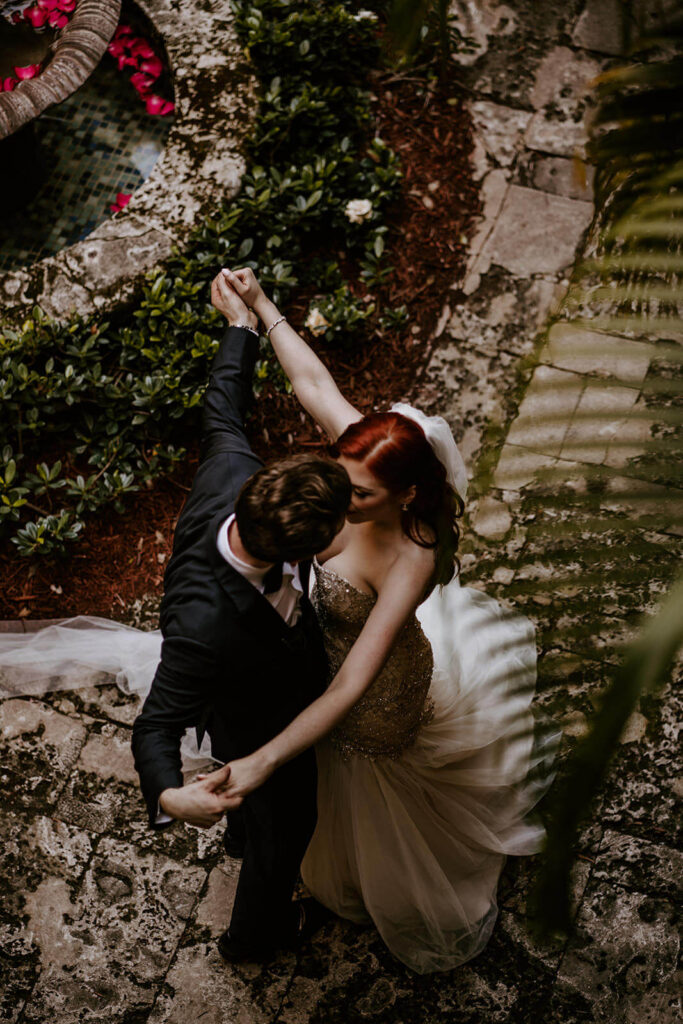 a photo from above of a couples first dance at Villa Woodbine