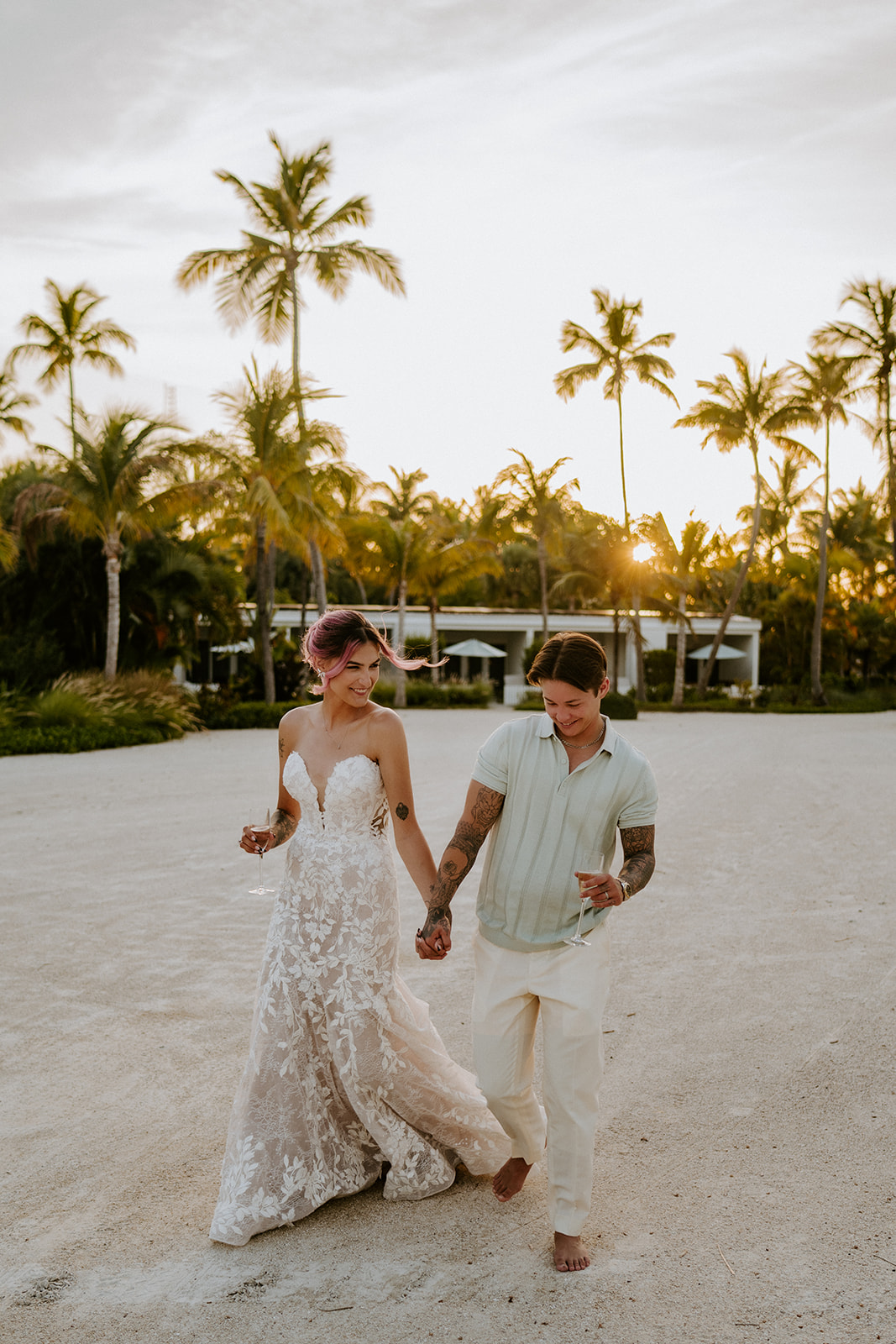 Couple holds hands at Florida Keys destination wedding
