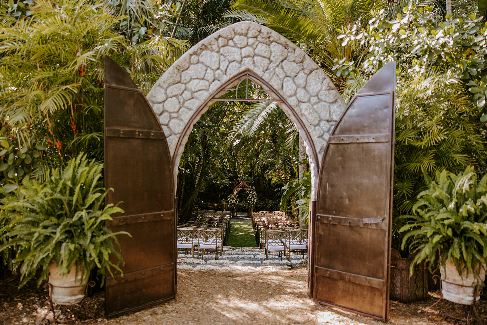 Gate to the wedding ceremony space at The Cooper Estate